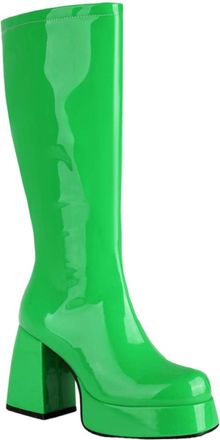 Generic Women Cotton Boots Color Long Boots Smooth Zipper High Heel Chunky Boots for Women Uk Wide Fit Knee High (Green, 5.5)
