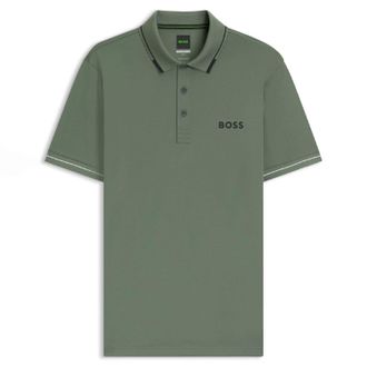 HUGO BOSS Mens Boss Paul Pro Contrast Logo Slim-Fit Polo Shirt in Green