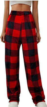 Generic Womens Lounge Pants Fleece Flannel Warm Plaid Pyjama Bottoms Warm Thermal Elastic Waist Loose Wide Leg Pants Lounge Pj Bottoms Women Casual Trousers L