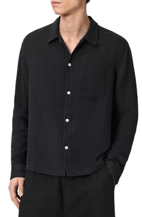 AllSaints Bale Cotton & Lyocell Button-Up Shirt in Tap Shoe Black at Nordstrom, Size Xx-Large