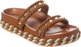 Valentino Rockstud Rope & Leather Slide