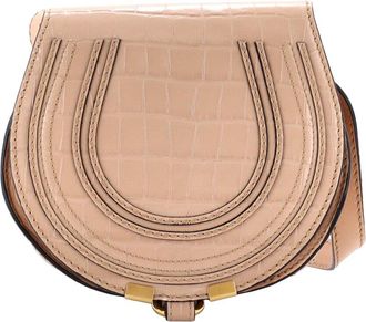 Chlo&eacute; Beige Croc-Embossed Leather Marcie Crossbody Mini (Authentic Pre-Loved)