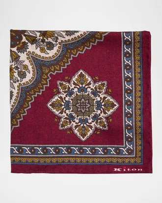 Kiton Men & apos;s Reversible Printed Silk Pocket Square