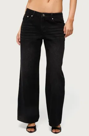 Edikted Raelynn Low Rise Wide Leg Jeans in Denim-Black at Nordstrom, Size X-Small