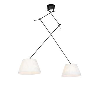 QAZQA Cl&aacute;sico/antiguo L&aacute;mpara Colgante Negra Con Pantallas Plisadas Crema 35 Cm 2 Luces - Blitz Textil /acero Cil&iacute;ndra /alargada /redonda Adecuado Para Led 