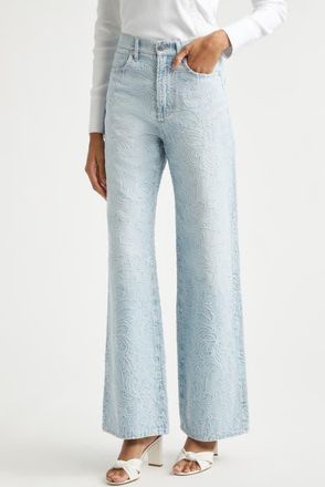 Veronica Beard Taylor Embroidered High Waist Wide Leg Jeans in Sun Spark at Nordstrom, Size 27