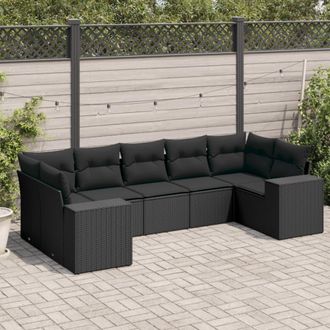 vidaXL Set De Comedor De Jard&iacute;n 7 Pzas Y Cojines Rat&aacute;n Sint&eacute;tico Negro Vidaxl