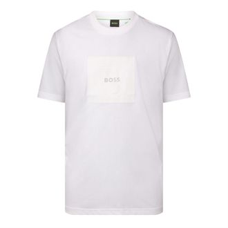 HUGO BOSS Heren Boss Katoenen Jersey T-Shirt met Fineline Artwork in Wit