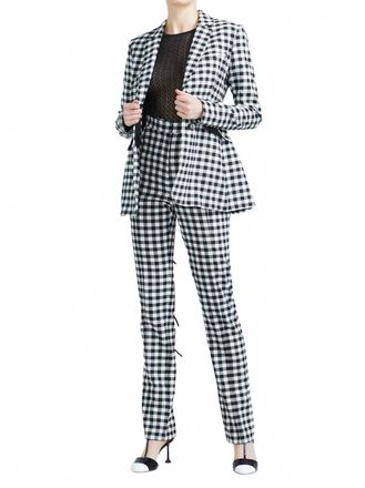 Lela Rose Stretch Check Blazer In Black And White