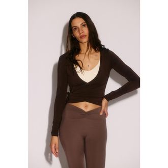 H&M Sports Wrap Top In Modal in Warm Brown at Nordstrom, Size Medium