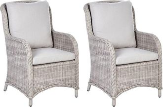 Beliani Beliani - Conjunto De 2 Sillas De Comedor De Rat&aacute;n Sint&eacute;tico Con Cojines Beige Cascais