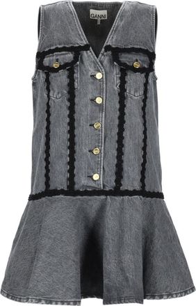 Ganni Black V Neck Mini Dress
