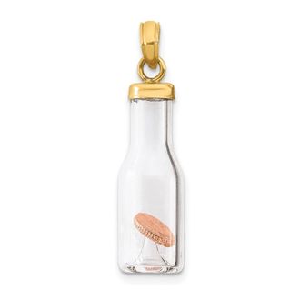 Diamond2Deal 14k Yellow Gold 3-D Mini Penny in Glass Bottle Pendant