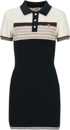 Casablanca Vestido Polo Mini de Lana con Rayas Caf&eacute; Culture - Dresses - Mujer - Azul - S