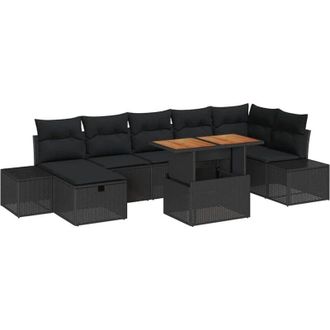 vidaXL Conjunto De Sof&aacute; De Jard&iacute;n Con Coj&iacute;n 8 Pcs Negro Polirat&aacute;n