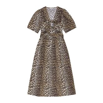 Ganni Vestido Midi con Lazo y Estampado de Leopardo - Dresses - Mujer - Marr&oacute;n - 2XS