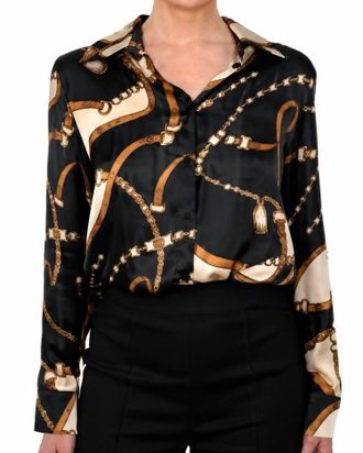 Astrid Horsebit Button Down Woven Shirt In Black