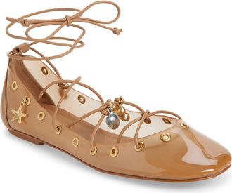 Farm Rio Sea Lace-Up Jelly Ballerina Flat in Toffee at Nordstrom, Size 10