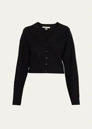 Jason Wu Sculptural Merino Wool Crop V-Neck Cardigan