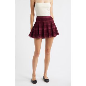 LoveShackFancy Fleetta Tiered Miniskirt in Oxblood at Nordstrom, Size 10