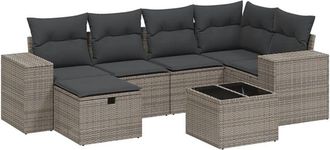 vidaXL Vidaxl - Set De Sof&aacute;s De Jard&iacute;n 7 Piezas Con Cojines Rat&aacute;n Pe Gris