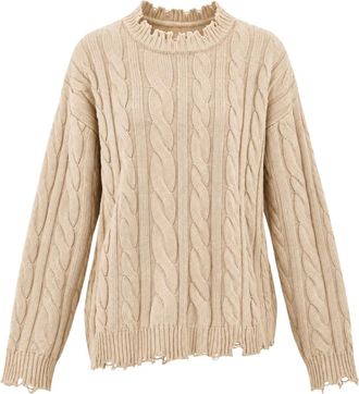 Akep Jersey de cuello redondo con trenzas - Knitwear - Mujer - Beige - L