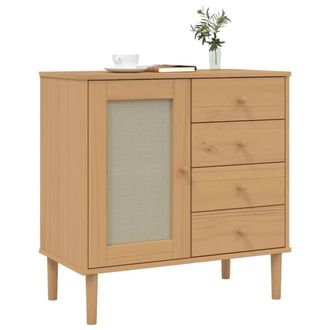 Berkfield Home Sideboard SENJA Rattan Look Brown 80x40x80 cm Solid Wood Pine in Light Brown | Size: 80 x 40 x 80 cm