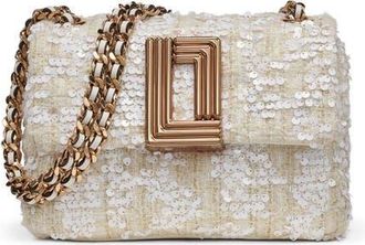 Karl Lagerfeld Lafayette Boucle+Sequins Crossbody in Winter White at Nordstrom