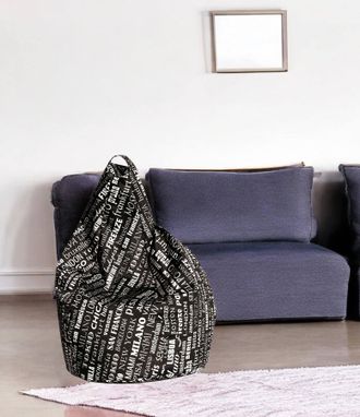 Talamo Italia Talamo Italia - Dmora Puf Con Letras Fantas&iacute;a, Blanco Y Negro, Medidas 80 X 120 X 80 Cm, Con Embalaje Reforzado