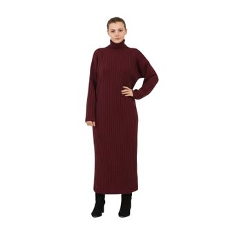 Generic Ladies Knitted Maxi Dress Long Sleeve High Funnel Neck Pullover Jumper - Womens Winter Warm Ribbed Long Dress, Soft Stretchy One Size Fit (UK 8-16) (U