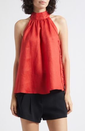 Reiss Andi Sleeveless Linen Mock Neck Top in Coral Red at Nordstrom, Size 14