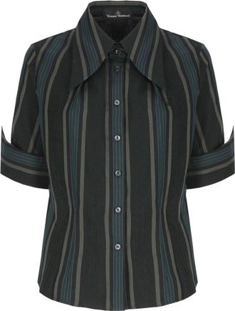 Vivienne Westwood Viscose Blouse met Strepen - Dames - Overhemden - Groen - XS - Leer - Overhemden