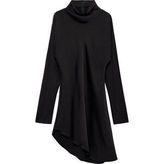 Mango Selection Satin Long Sleeve Asymmetric Hem Dress in Black at Nordstrom Rack, Size 4