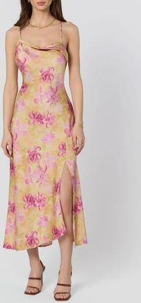 ASTR the Label Cowl Neck Slipdress in Yellow Pink Floral at Nordstrom Rack, Size X-Small