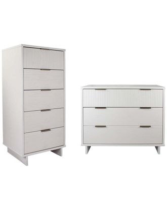 Manhattan Comfort 2Pc Granville Modern Solid Wood Tall Narrow & Standard Dresser Set