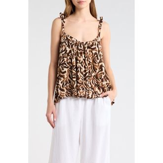 Elan Tie Strap Flowy Cover-Up Top in Brown Carolina at Nordstrom, Size X-Large