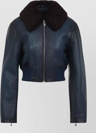 Alaia shearling collar textured leather zipped jacket