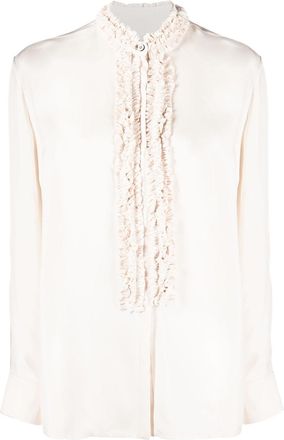 Jil Sander ruffle-trim blouse - women - Viscose - 38 - Neutrals