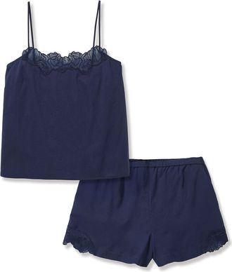 Petite Plume Fleur Cotton Voile Short Pajamas in Navy at Nordstrom, Size X-Small