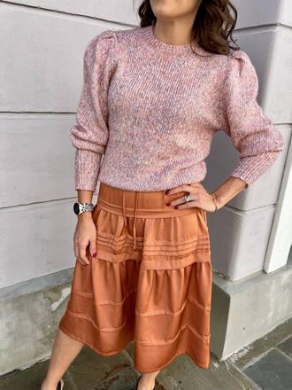 Pinch Design Shiny Pleat Midi Skirt In Rust
