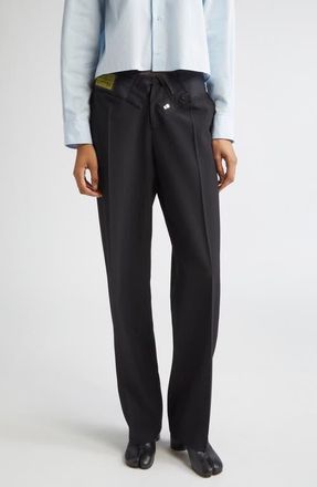 Maison Margiela Released Waistband Stretch Gabardine Straight Leg Pants in Black at Nordstrom, Size 8 Us