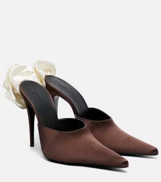 Magda Butrym Floral-appliqu&eacute; satin mules