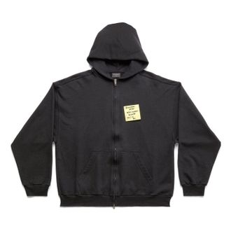 Balenciaga Sticky Note Zip-Up Hoodie Medium Fit Black Faded 744457TOVD31055