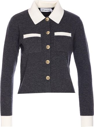 Self Portrait Contrast Collar Cardigan