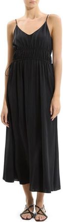 Theory Smocked Sleeveless Midi Dress in Black at Nordstrom, Size X-Large