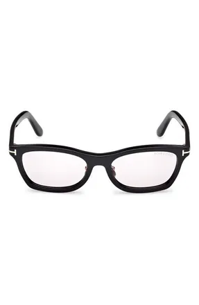Tom Ford 53mm Rectangular Sunglasses in Shiny Black/violet at Nordstrom