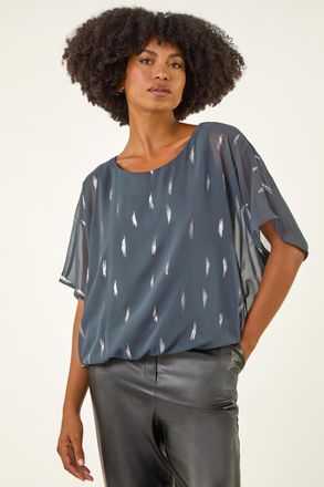 Roman Foil Print Bubble Hem Top