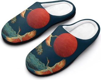 Generic Japanese Crane Sea Waves Mens Slippers Comfortable And Non-slip Cotton Slipper Shoe for House