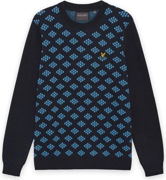 Lyle & Scott Truien & Vesten, Heren, Blauw, M, Katoen, Mid Knits Golf Crew Neck Katoen Argyle Jumper