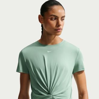 Nike Womens One Classic Twist Dri-FIT Short-Sleeve Top in Green | HJ1054-007
